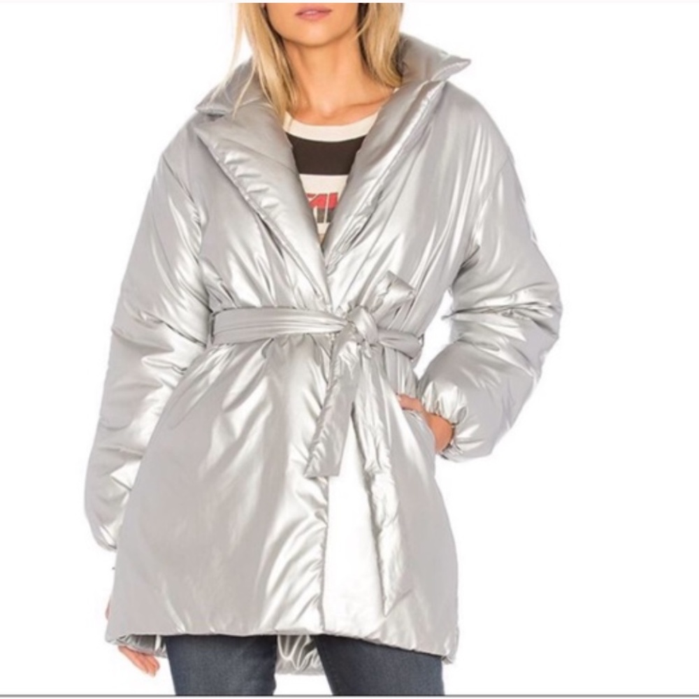 Lovers + Friends CALLA LILY silver belted puffer